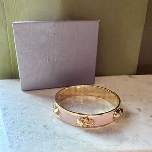 Alexander McQueen Enamel Blueh Pink & Gold 3D Skull Bangle